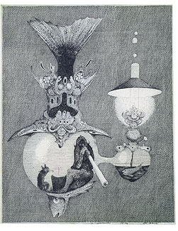 Caspar Walter Rauh, Tiefseetaucher, 1948, Auqarellierte Federzeichnung, 28,2 x 22,4 cm, © VG-Bild-Kunst