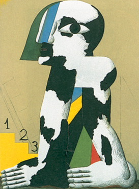 Horst Antes, Schwarz-weiß-gefleckte Figur, Olympia), 1970, Farblithographie, 105,5 x 70 cm, © VG-Bild-Kunst