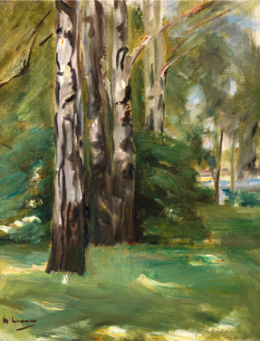 Max Liebermann, Birken im Garten des Künstlers, Wannsee, 1918, Öl auf Leinwand, 53,5 x 42 cm