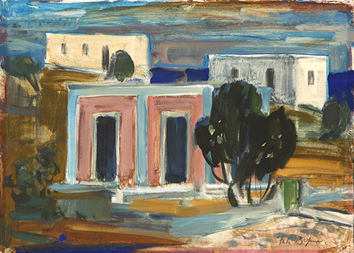 Friedrich Böhme, Stromboli,1957, Gouache, 41 x 57,5 cm, ausgestellt 1958