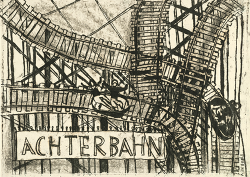 Karl F. Borneff, Achterbahn, 1957, Monotypie, 30,1 x 42,2 cm, ausgestellt 1958
