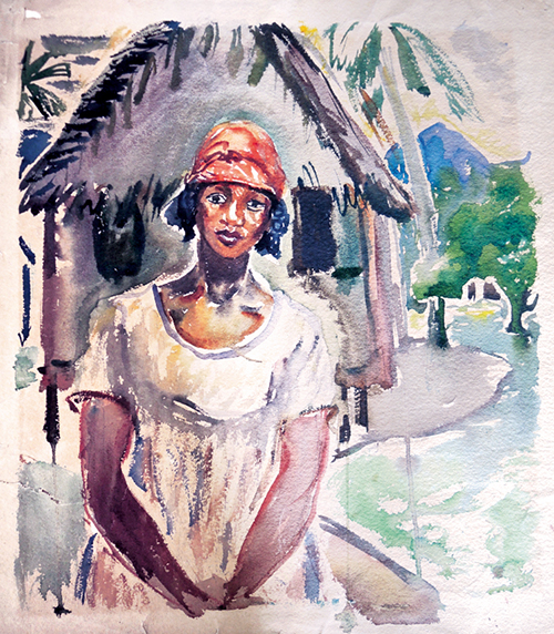Toni Farwick, Mexikanerin vor der Hütte, um 1929, Aquarell, 49 x 44 cm