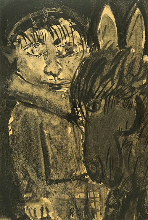 Fritz Föttinger, Wir Zwei, 1966, Pinselzeichnung, 60 x 40,5 cm, ausgestellt 1966