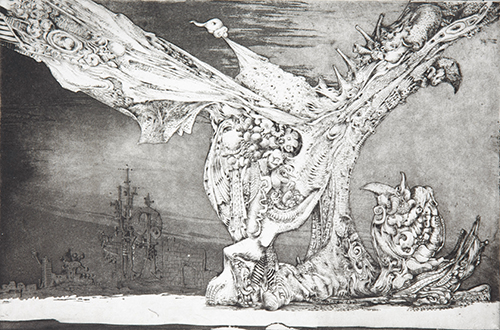 Caspar Walter Rauh, Giftiger Wind, 1968, Radierung, 14 x 21 cm, ausgestellt 1968