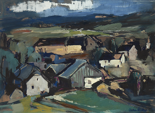 Anton Richter, Das Dorf Grün, 1960, Pastelltempera auf Papier, 61 x 83,5 cm , ausgestellt 1962