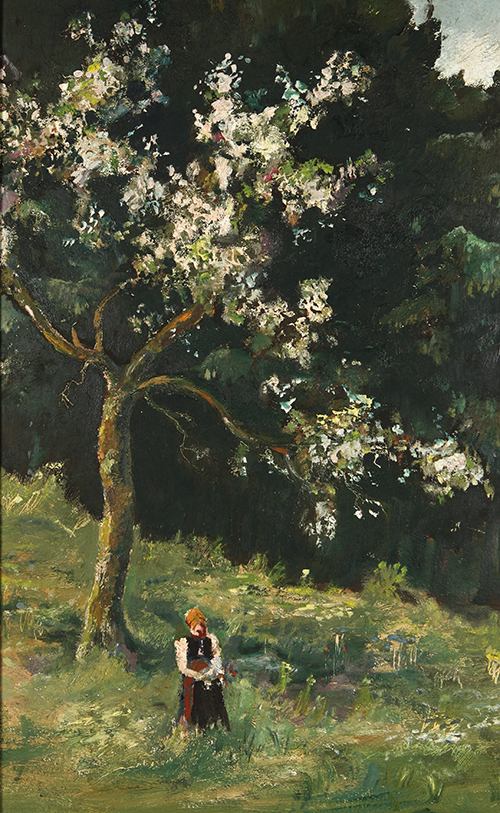 Georg Schmidt, Blütenbaum, 1950, Öl, 27 x 24 cm, ausgestellt 1956