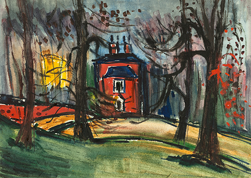 Dr. Karl Schmitt, Rotes Haus, 1960, Aquarell, 32 x 43,7 cm, ausgestellt 1960
